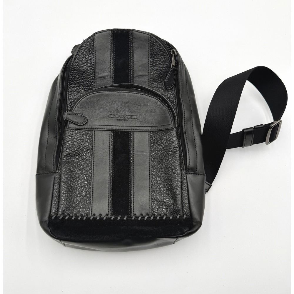 RARE Coach Backpack F49333 Houston Pack Baseball Stitch Black Leather Travel Bag